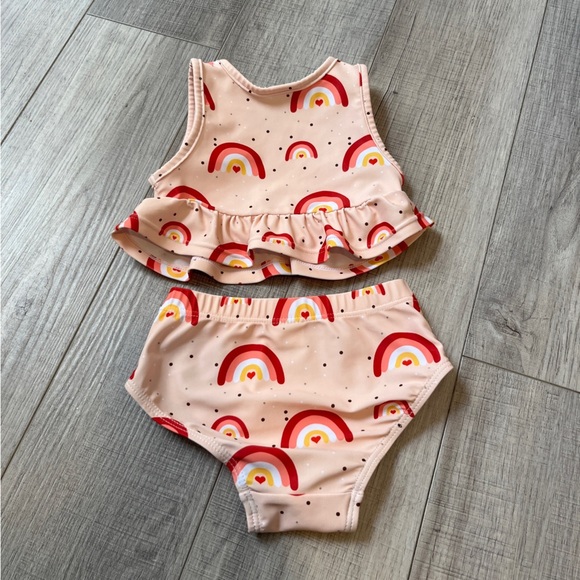 Younger Tree Toddler Baby Girls 2PCS Swimsuit - Summer Sleeveless Rainbow 6-12M - Picture 9 of 10